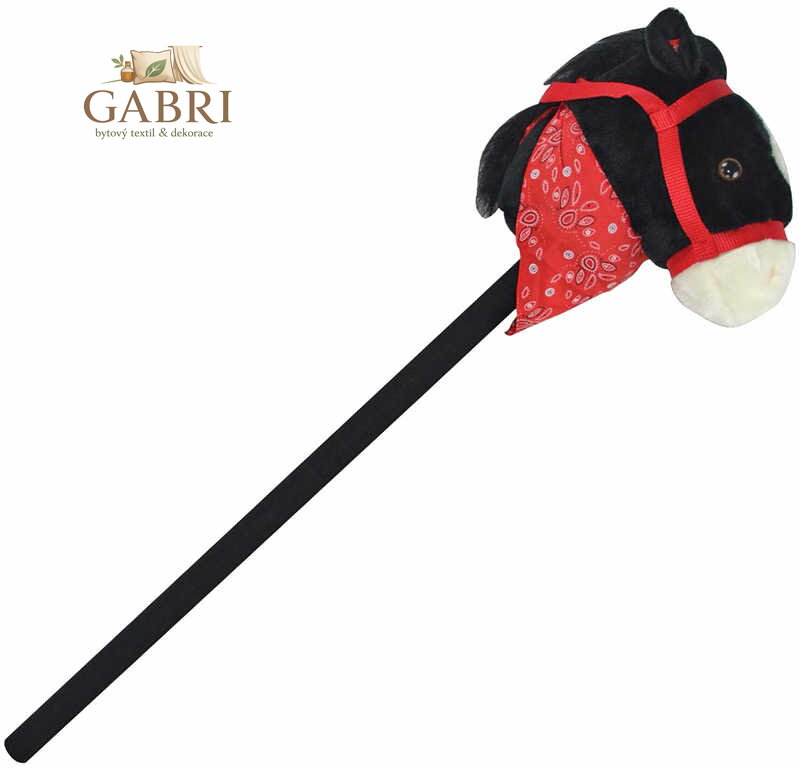 PLYŠ Kůň černý na tyči 80cm koňská hlava na baterie v sáčku Zvuk