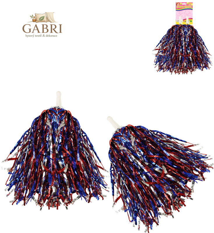 Mávátko party pom pom (pompon) třásně trikolora set 2ks na fandění