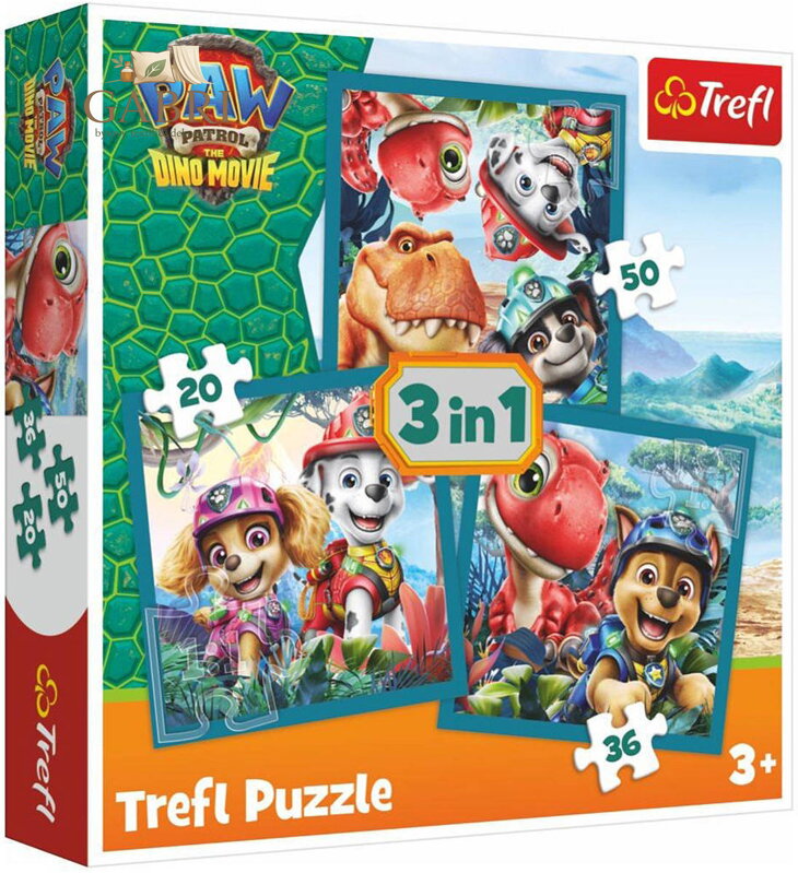 TREFL PUZZLE Dinosauří ostrov Tlapková Patrola 20x20cm skládačka 3v1
