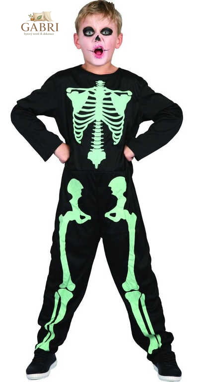 KARNEVAL Šaty kostra svítící ve tmě vel.M (120-130 cm) 5-9 let KOSTÝM