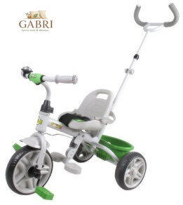 Tříkolka pro menší děti s vodící tyčí a košíkem zeleno-bílá