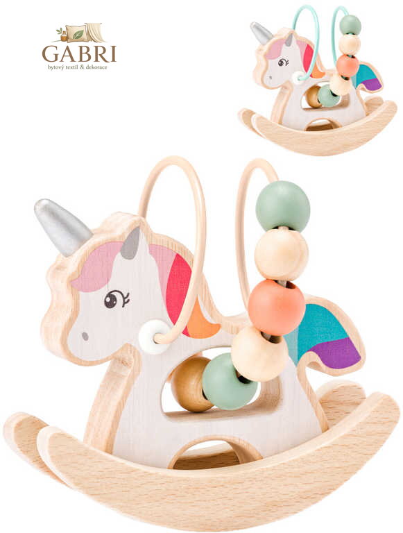 WOODY DŘEVO Jednorožec houpací provlékačka 2 barvy *DŘEVĚNÉ HRAČKY*