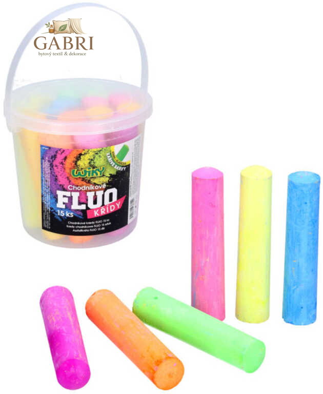 Křídy barevné chodníkové Fluo kulaté set 15ks v kyblíku