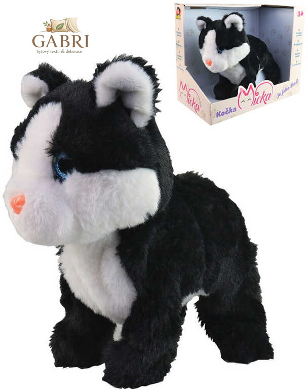 PLYŠ Kočka Micka 26 interaktivní na baterie černo-bílá reaguje na Zvuk