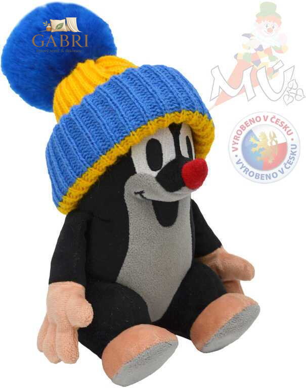 MORAVSKÁ ÚSTŘEDNA Krtek (krteček) sedící s modrým kulichem 25 cm