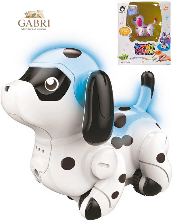 Robot pejsek interaktivní 8cm jezdící po namalované čáře mění barvu na baterie