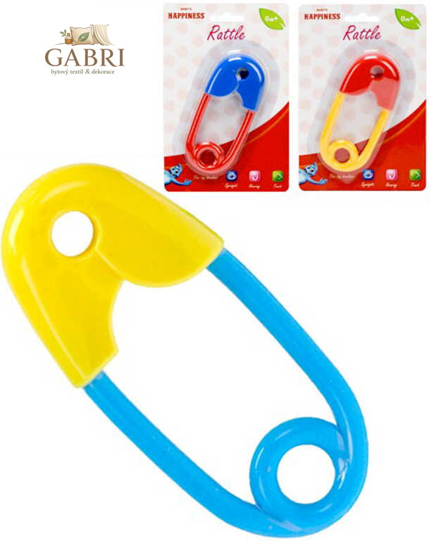 Baby Happiness chrastítko barevné špendlík 12cm kancelářská sponka pro miminko