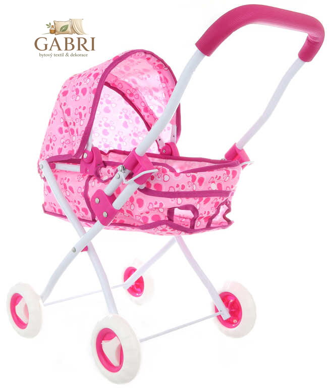 Kočárek hluboký růžová 55x59x28cm srdíčka pro panenku miminko
