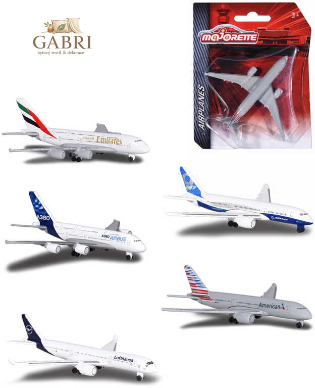 MAJORETTE Letadlo kovové 13cm známé letecké společnosti různé druhy