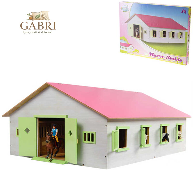 KIDS GLOBE Stáj pro koně 1:24 DŘEVĚNÁ STAVEBNICE
