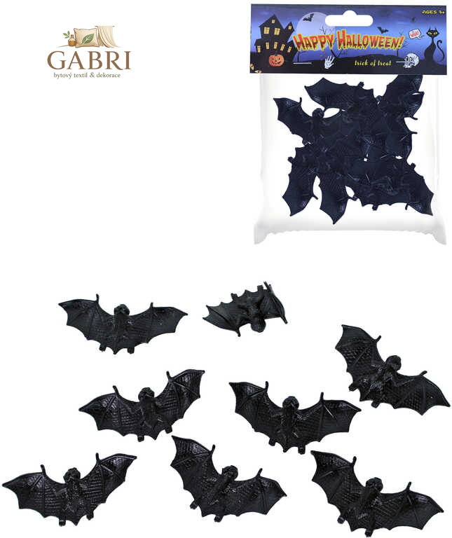 Zvířátko gumové dekorace netopýři 10cm set 8ks Halloween v sáčku