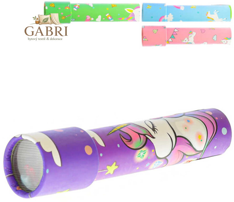 Kaleidospkop jednorožec 19cm dětské kukátko holčičí 4 barvy plast