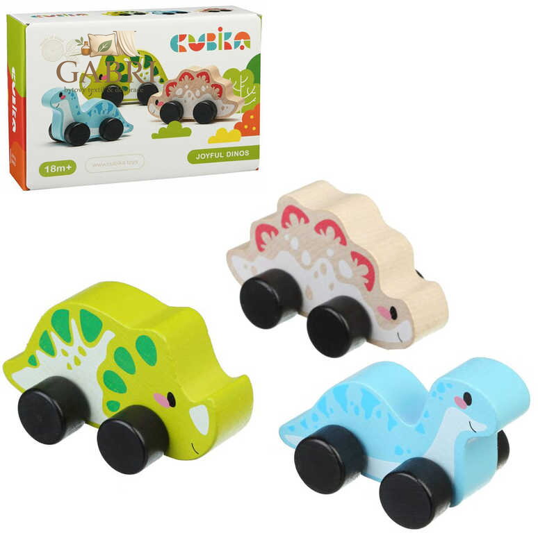 CUBIKA DŘEVO Baby veselí dinosauři zvířátko na kolečkách set 3ks