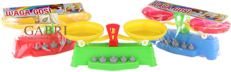 Váha dětská barevná klasická set se závažím 5ks 3 barvy v sáčku