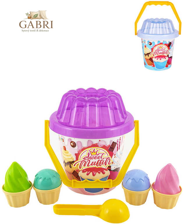Baby sada na písek kyblík s naběračkou a cupcake dortíky 11ks 2 barvy