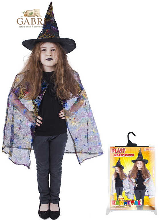 KARNEVAL Set čarodějnice plášť + klobouk pavučina (104-150 cm) 3-10 let KOSTÝM