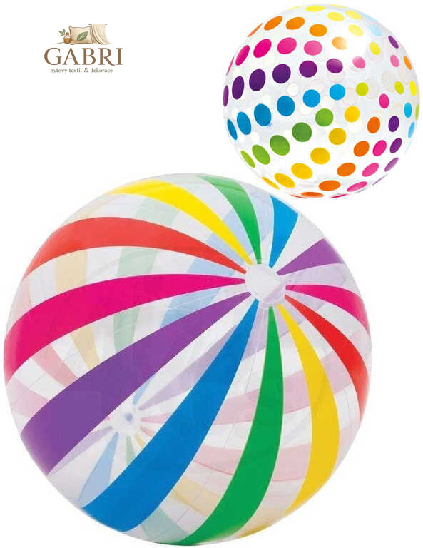 INTEX Míč nafukovací 107cm průhledný puntíky / proužky 2 druhy na vodu 59065