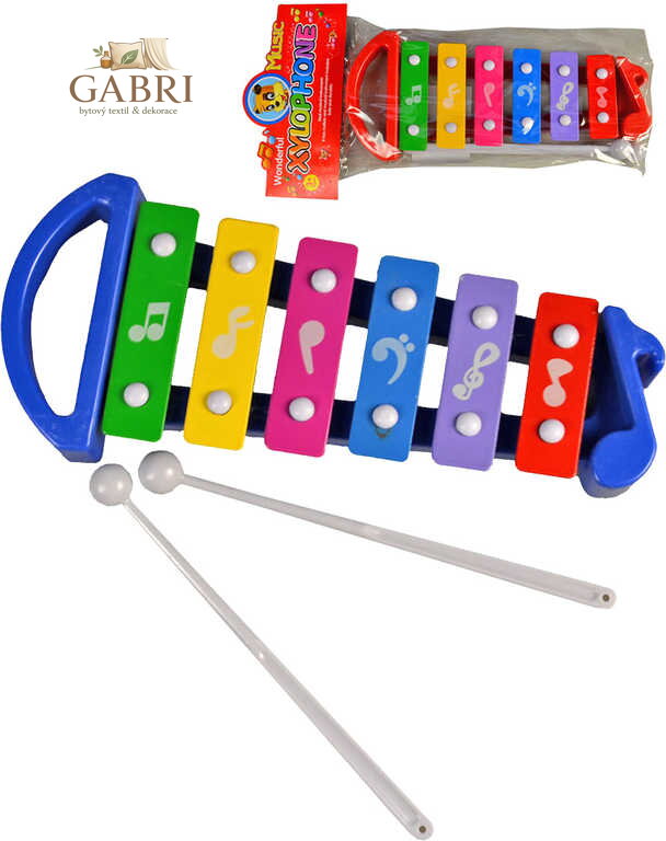 Xylofon dětský barevný 25cm set se 2 paličkami kov *HUDEBNÍ NÁSTROJE*