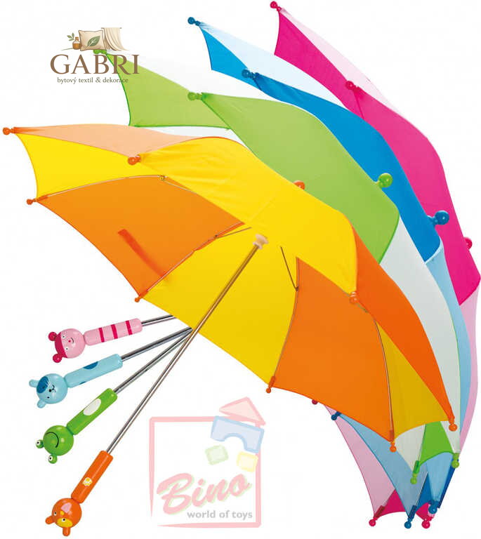 BINO DŘEVO Deštník dětský rukojeť zvířátko 58cm 4 barvy