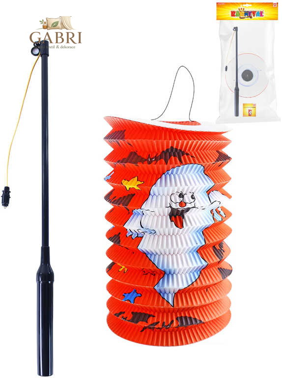 Lampion Halloween duch oválný 15cm set s hůlkou na baterie na svíčku Světlo