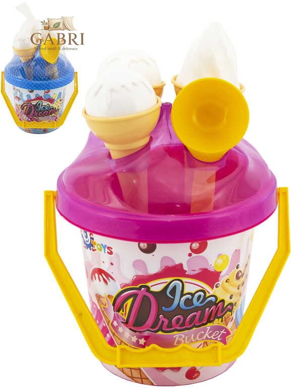 Pískový set kyblík s formičkami zmrzlina 9ks 2 barvy v síťce