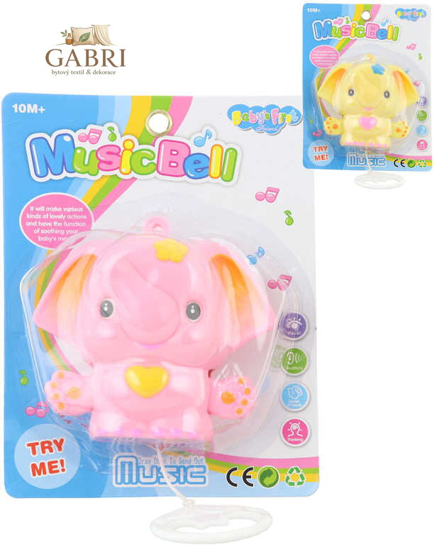 Slůně 13cm baby hrací strojek na natažení usínáček 2 barvy pro miminko