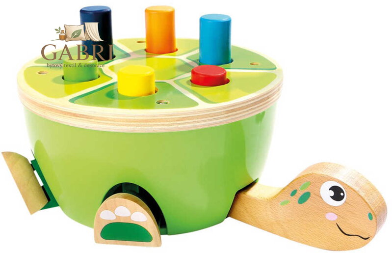 BINO DŘEVO Baby zatloukačka želva set 6 kolíků s kladívkem