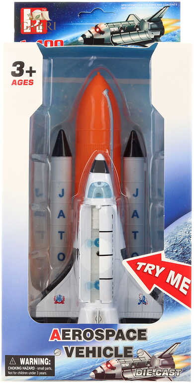 Raketoplán 20cm zpětný chod na baterie Světlo Zvuk kov v krabičce
