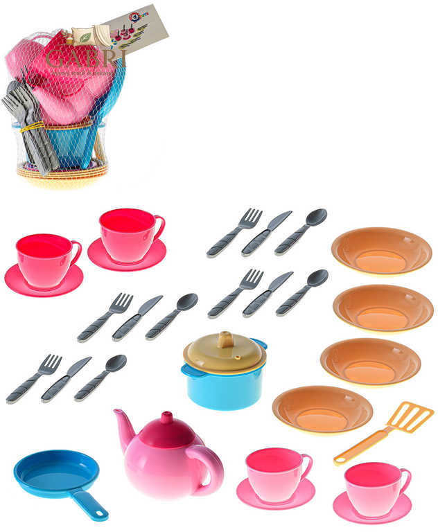 Baby dětské barevné nádobí holčičí velká sada 29ks v síťce plast