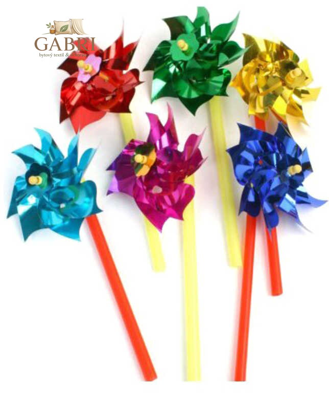 Větrník klasický na tyčce 14cm růžice různé barvy plast