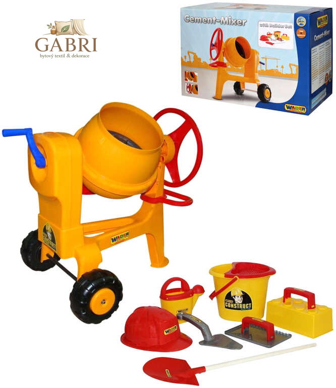 WADER Dětská míchačka Construct žlutá s přilbou a zednickým nářadím 50649