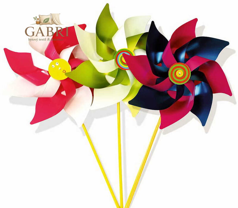 PEXI Větrník klasický metalický lesk plastová tyčka 22x42cm mix barev