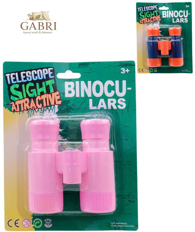 Dalekohled dětský holčičí triedr s kompasem 2 barvy plast na kartě