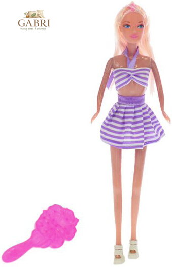 Panenka měnící barvu 29cm kloubová set s hřebenem letní obleček plast