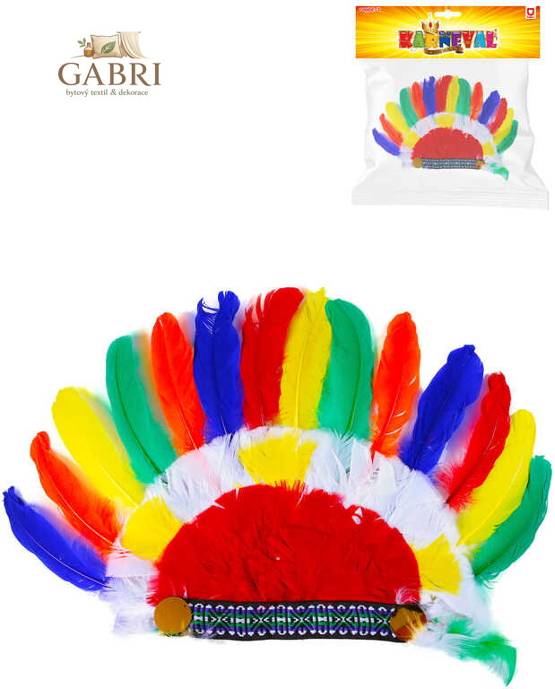KARNEVAL Čelenka indiánská barevné peří *KARNEVALOVÝ DOPLNĚK*