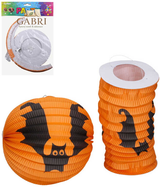 Lampion 2ks set koule 25cm + válec15cm oranžový netopýr Halloween
