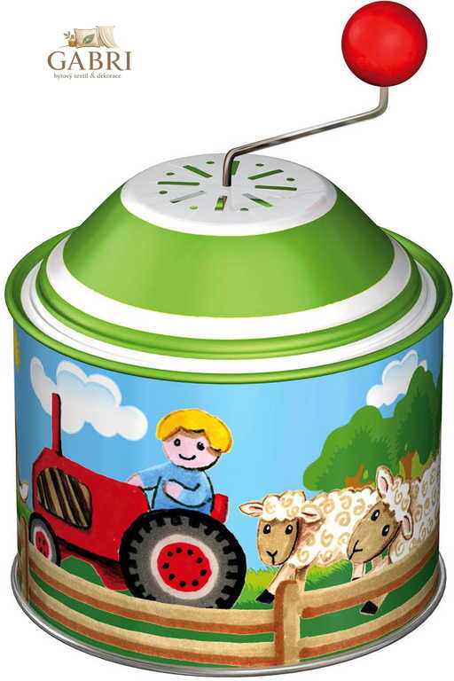 LENA Skříňka hrající Farma 8cm retro mlýnek na kličku s melodií kov