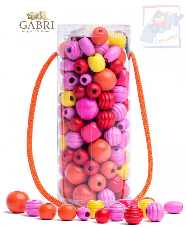 WOODY DŘEVO Korálky navlékací oranžové v tubě *DŘEVĚNÉ HRAČKY*