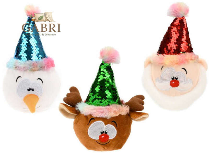 PLYŠ Vánoční plyšák s čepicí 18cm s flitry různé druhy *PLYŠOVÉ HRAČKY*