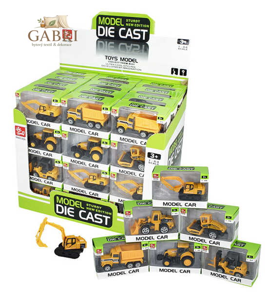 Autíčko pracovní kovové 8cm stavební stroje model 1:64 v krabičce 5 druhů