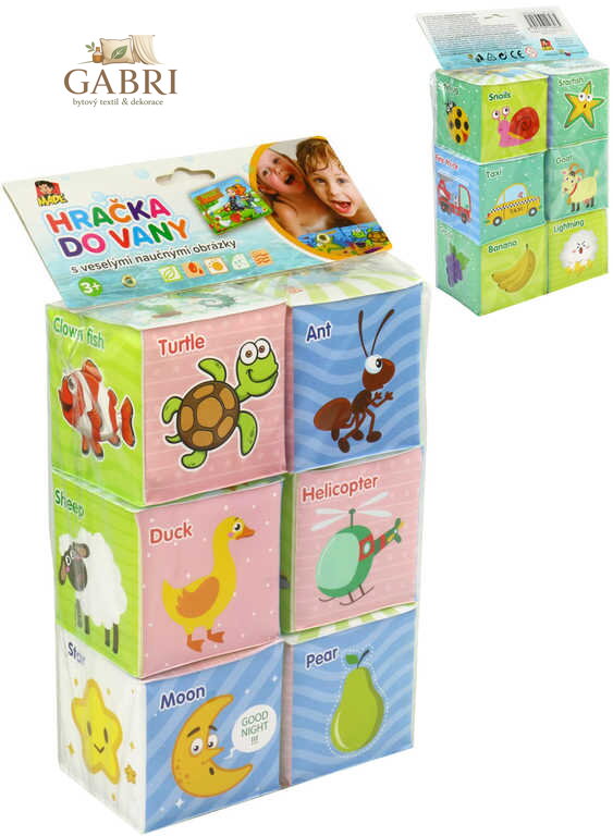 Kostky soft měkké obrázkové 7cm do vany do vody set 6 kusů v sáčku