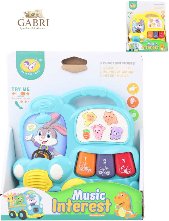 Zábavné piánko baby autobus 15cm na baterie Zvuk 2 barvy plast