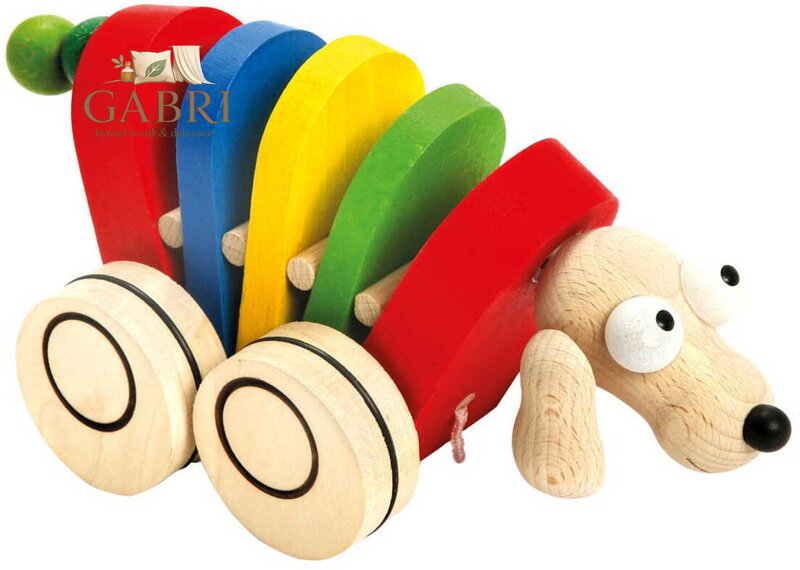 BINO DŘEVO Baby Pes tahací 19cm na kolečkách *DŘEVĚNÉ HRAČKY*