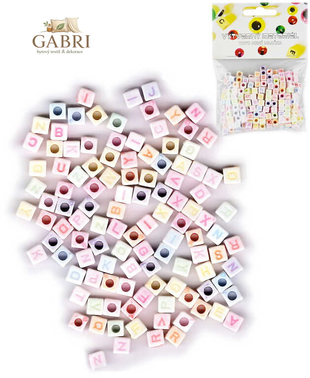 Korálky navlékací abeceda set 300ks plastové kostičky 6mm v sáčku