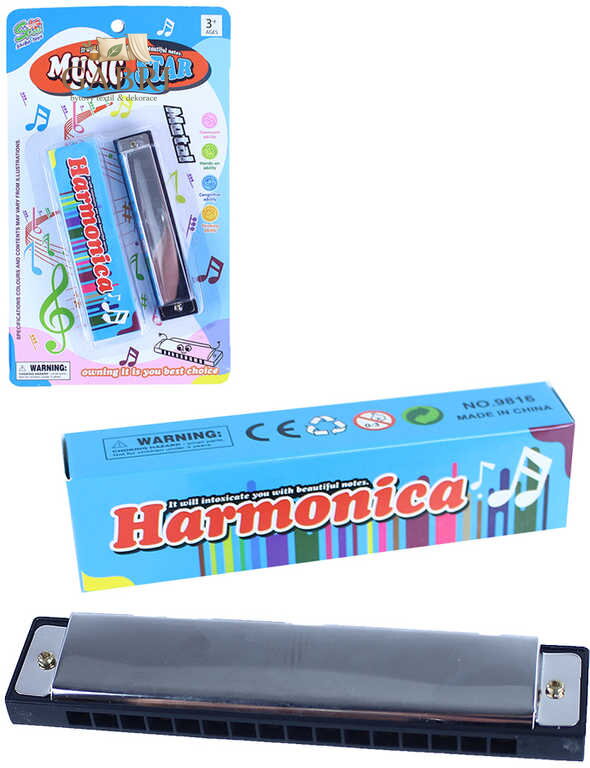 Harmonika foukací kovová 13cm set s papírovou krabičkou *HUDEBNÍ NÁSTROJE*