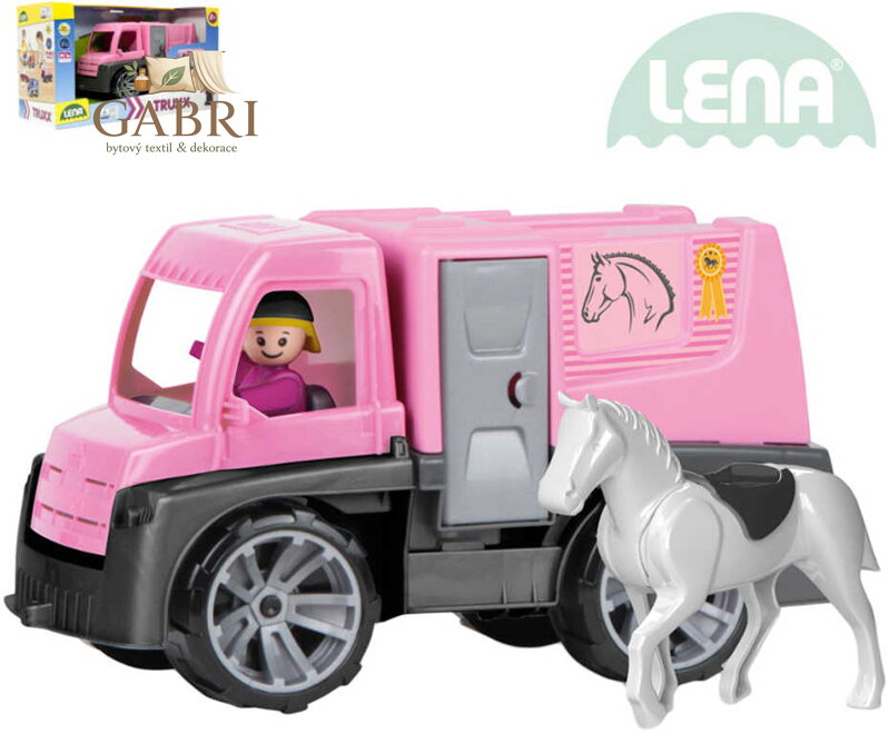 LENA Truxx Auto růžové přeprava koní set se 2 figurkami v krabici