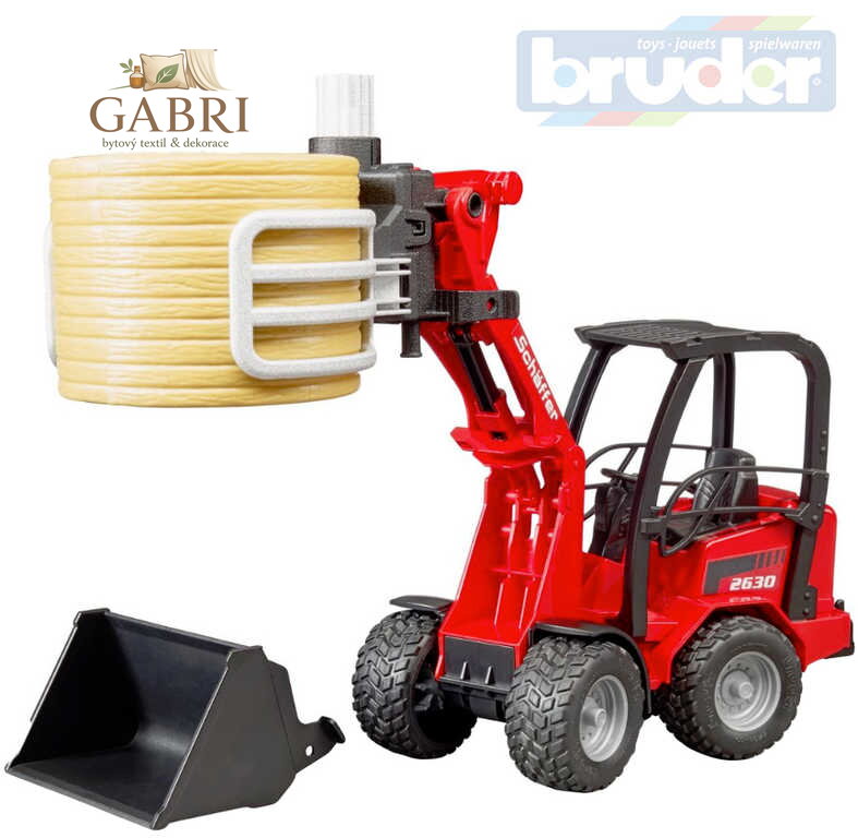 BRUDER 02192 Nakladač Schaffer 2630 set s kleštěmi a balíkem slámy 1:16 plast