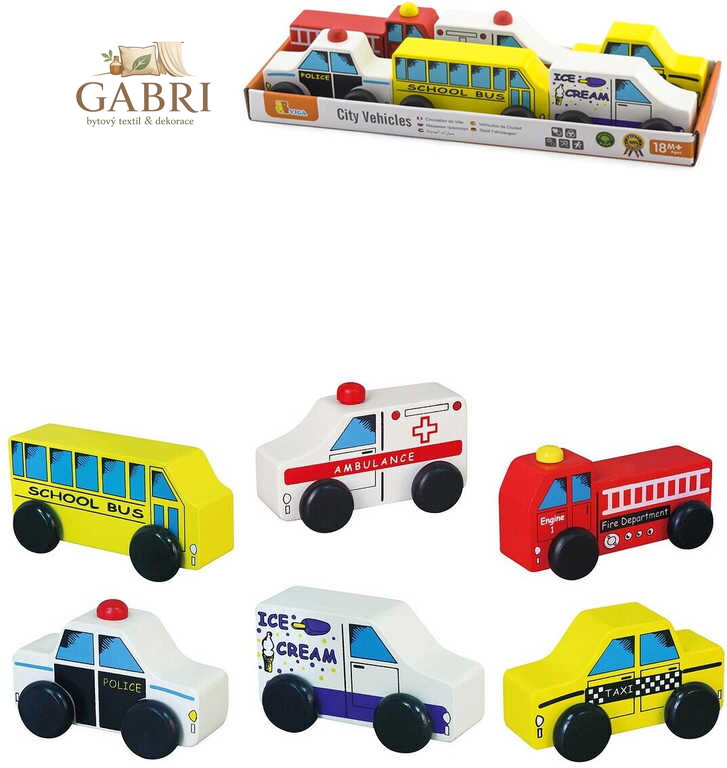 DŘEVO Autíčko baby 10cm set 6ks doplněk k vláčkodráze *DŘEVĚNÉ HRAČKY*