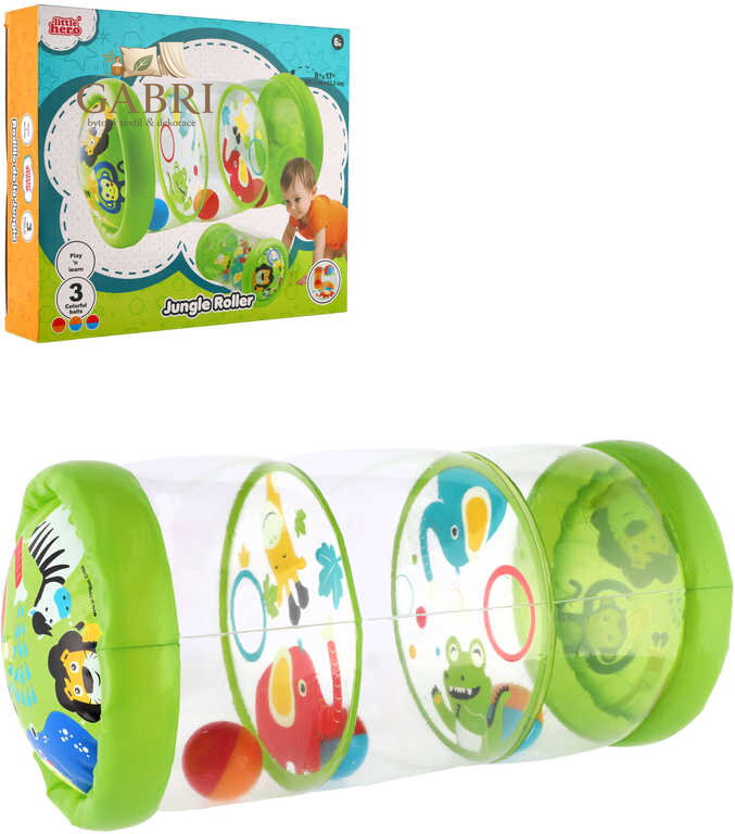 Válec baby nafukovací transparentní 43x20cm edukační set se 3 míčky pro miminko