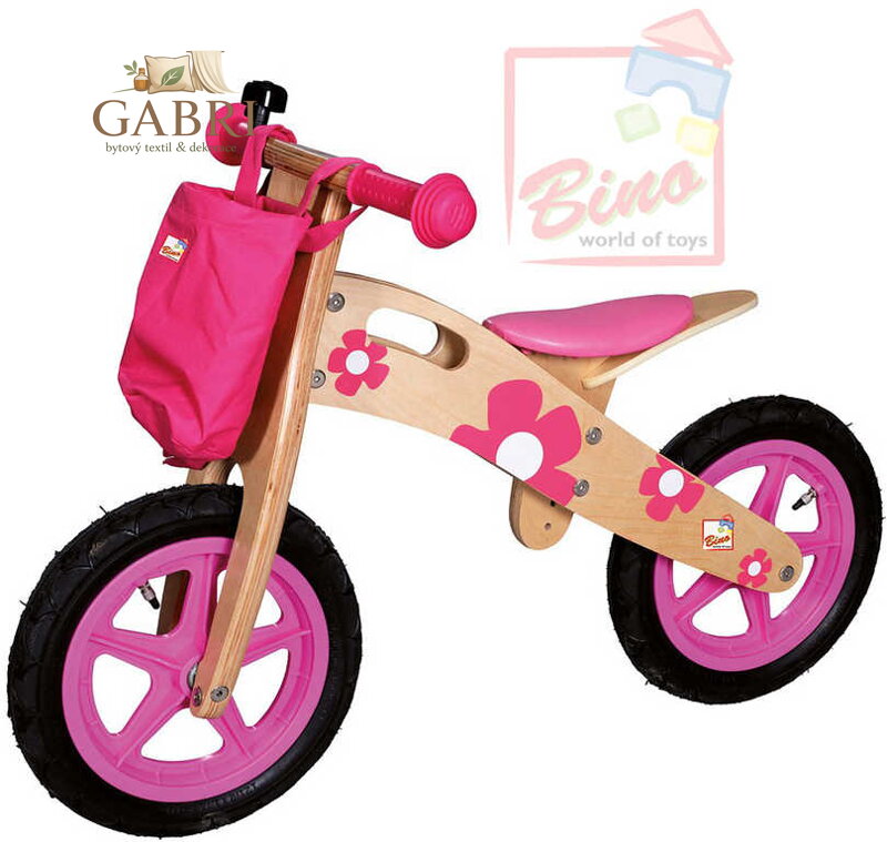 BINO DŘEVO Odrážedlo růžové květinové odstrkovadlo *DŘEVĚNÉ HRAČKY*